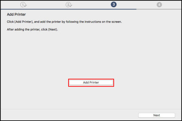 Add printer button selected on the Add printer screen.